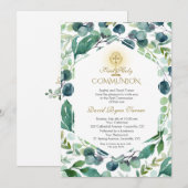 Lush Eucalyptus Foliage Gold Holy Communion Kaart (Voorkant / Achterkant)
