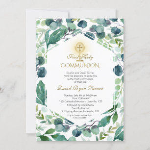 Lush Eucalyptus Foliage Gold Holy Communion Kaart