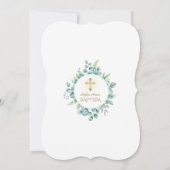 Lush Eucalyptus Greenery Gold Cross Boy Baptisme Kaart (Achterkant)