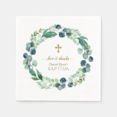 Lush Eucalyptus Greenery Wreath Gold Cross Baptism Servet (Voorkant)