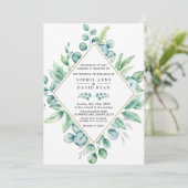 Lush Eucalyptus Leaves Diamond Gold Wedding Kaart (Staand voorkant)