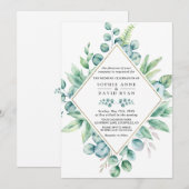 Lush Eucalyptus Leaves Diamond Gold Wedding Kaart (Voorkant / Achterkant)
