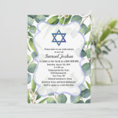 Lush Eucalyptus Leaves Star van David Bar Mitzvah Kaart (Staand voorkant)