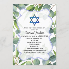 Lush Eucalyptus Leaves Star van David Bar Mitzvah Kaart