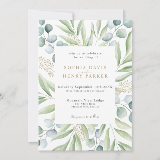 Lush Eucalyptus Light Greenery Sage Wedding Invita Kaart (Voorkant)