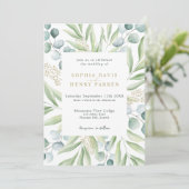 Lush Eucalyptus Light Greenery Sage Wedding Invita Kaart (Staand voorkant)
