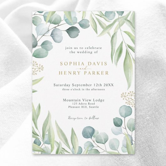 Lush Eucalyptus Light Greenery Sage Wedding Invita Kaart