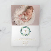 Lush Eucalyptus Wreath Gold Photo Boy Baptisme Bedankkaart (Binnen)