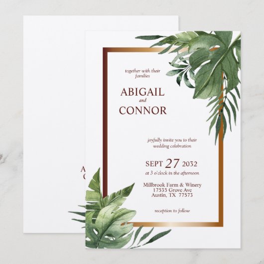 Lush Exotic Tropical Palm Leaves Bronze Lijst Kaart (Voorkant / Achterkant)