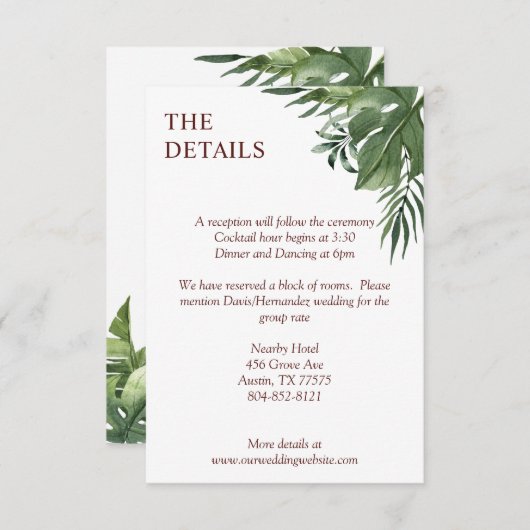 Lush Exotic Tropical Palm Leaves Informatiekaartje (Voorkant / Achterkant)