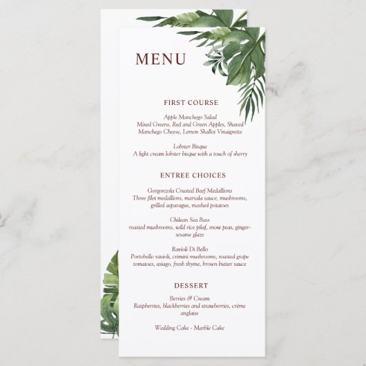 Lush Exotic Tropical Palm Leaves Menu (Voorkant / Achterkant)