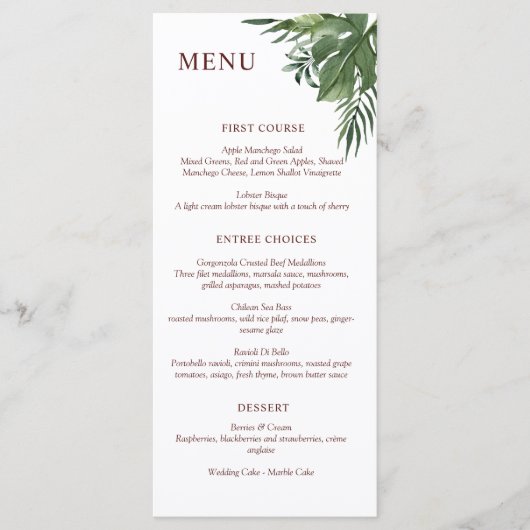 Lush Exotic Tropical Palm Leaves Menu (Voorkant)