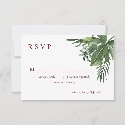 Lush Exotic Tropical Palm Leaves RSVP Kaartje (Voorkant)