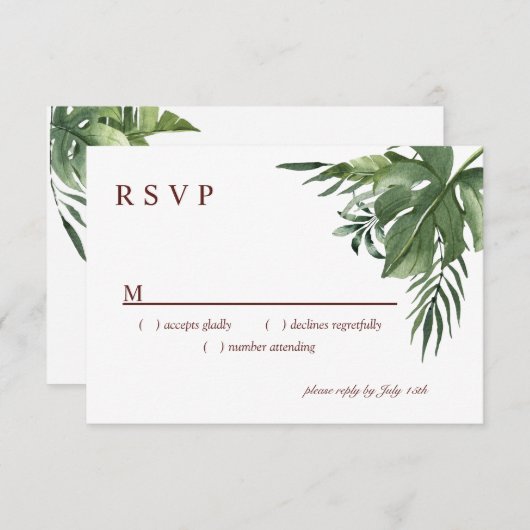 Lush Exotic Tropical Palm Leaves RSVP Kaartje (Voorkant / Achterkant)