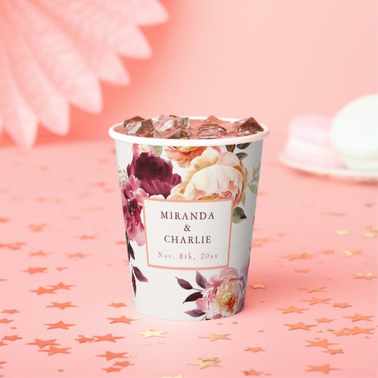 Lush Fall Floral Wedding Paper Cups Papieren Bekers (Insitu)