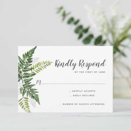 Lush Fern Wedding Suite Reactie RSVP Kaartje (Staand voorkant)