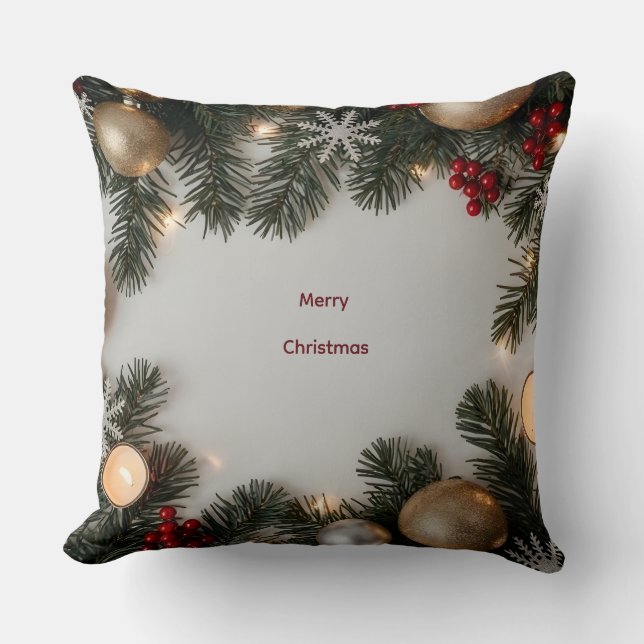 Lush Festive Pine & Gold Ornament Christmas Pillow Kussen (Voorkant)