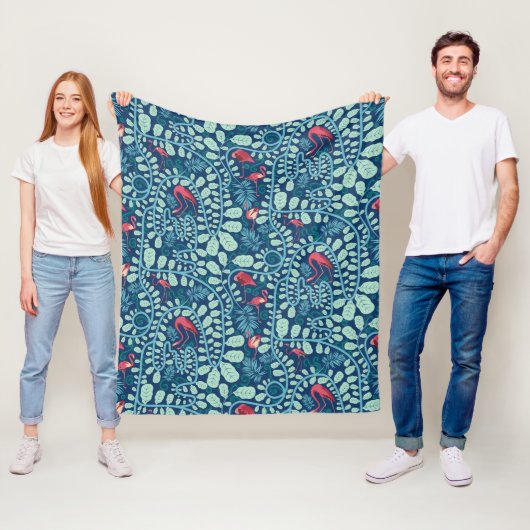 Lush Flamingo Oerwoud Fleece Deken (In situ)