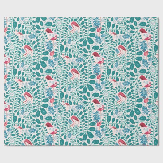 Lush Flamingo Oerwoud Pattern *Soft Breeze* Cadeaupapier (Vlak)