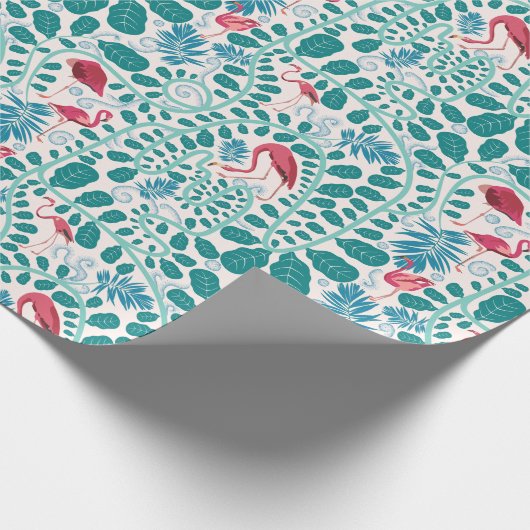 Lush Flamingo Oerwoud Pattern *Soft Breeze* Cadeaupapier (Hoek)