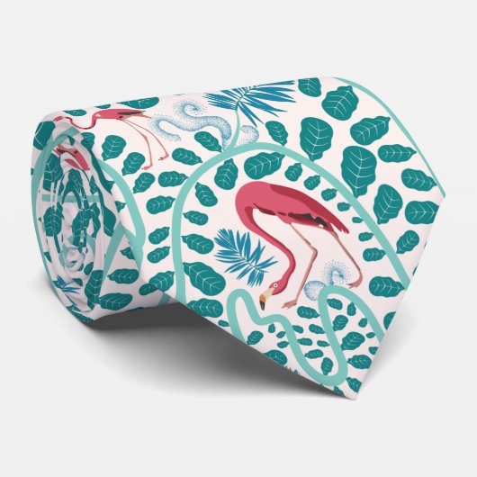 Lush Flamingo Oerwoud Pattern *Soft Breeze* Stropdas (Opgerold)