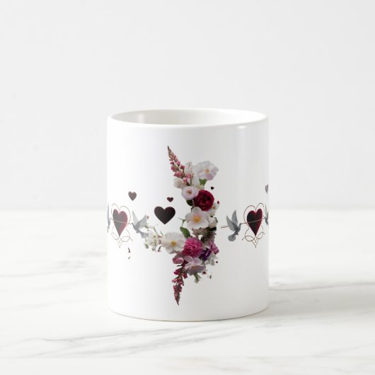 Lush Floral Cluster Velvet Hearts Classic Mug Gift Koffiemok (Center)