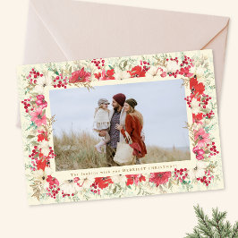 lush floral watercolor christmas botanical photo feestdagenkaart