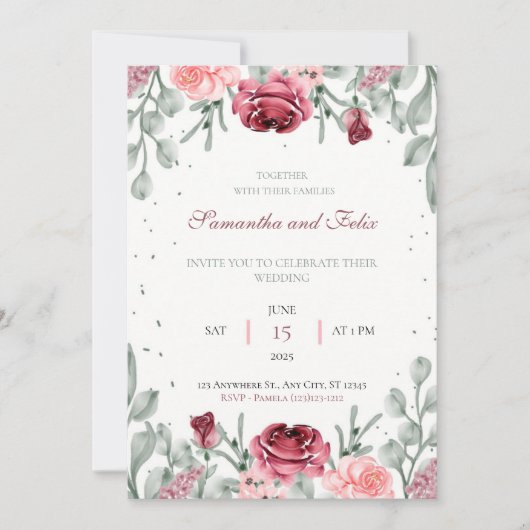 Lush Floral Waterverf Country Wedding Invitation Kaart (Voorkant)