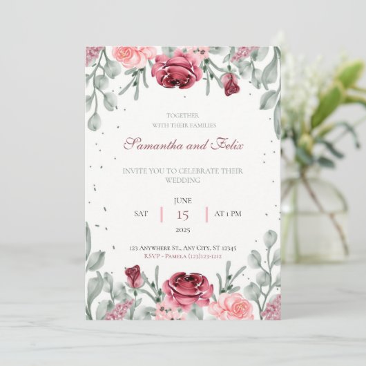 Lush Floral Waterverf Country Wedding Invitation Kaart (Staand voorkant)