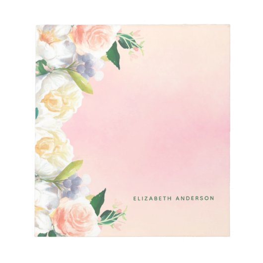 Lush florals white coral peach zomernaam notitieblok (Voorkant)