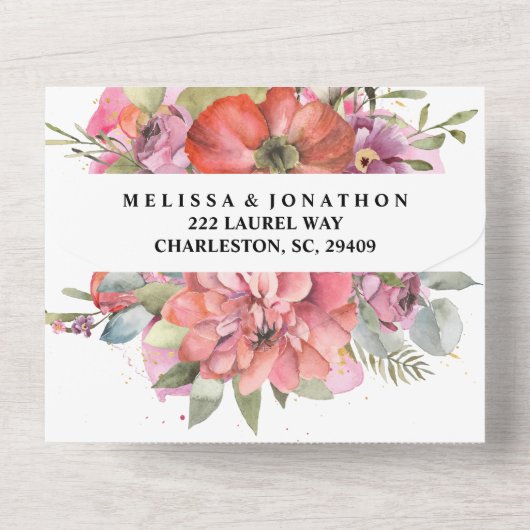 Lush Flowers Alles-in-één bruiloft uitnodiging (Achterkant)