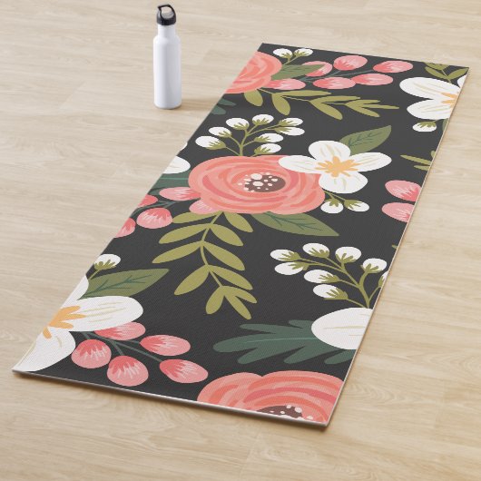 Lush Folksy Florals Black Yogamat (In situ)