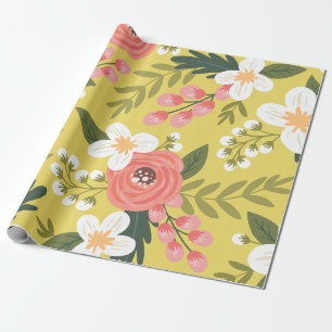 Lush Folksy Florals in Sunshine Yellow Cadeaupapier