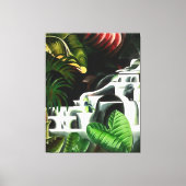 Lush Forest Waterfall in Geometric Art Style v1 Canvas Afdruk (Voorkant)
