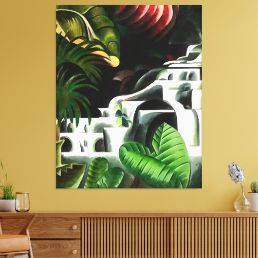 Lush Forest Waterfall in Geometric Art Style v1 Canvas Afdruk (Insitu (Woonkamer))