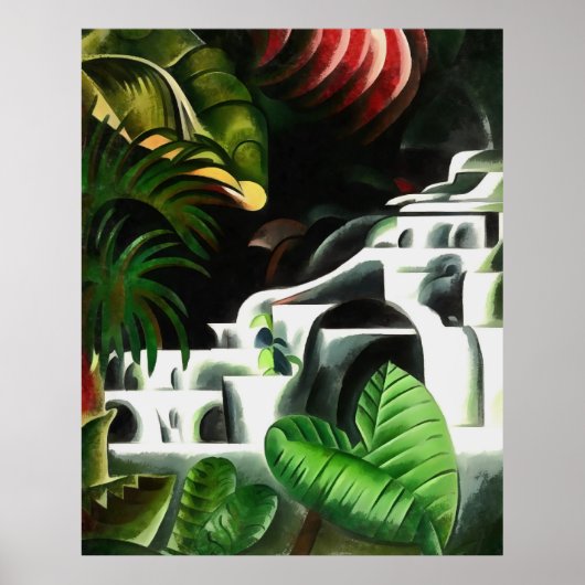 Lush Forest Waterfall in Geometric Art Style v1 Poster (Voorkant)