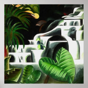 Lush Forest Waterfall in Geometric Art Style v1 Poster