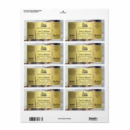Lush Gold en Black Ink Face Serum Label (Full Sheet)