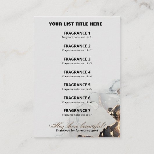 Lush Gold Vein Perfume Fragrance List Visitekaartje (Achterkant)