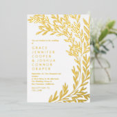 Lush Gouden Groen Informele 2 in 1 Bruiloft Folie Uitnodiging (Staand Voorkant)