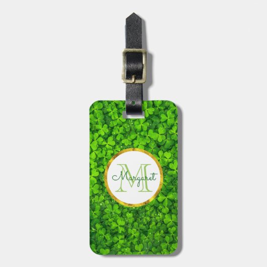 Lush Green Clovers met FAUX Gold Foil en Monogram Bagagelabel (Voorkant verticaal)