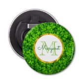 Lush Green Clovers met FAUX Gold Foil en Monogram Button Flesopener (Voorkant)