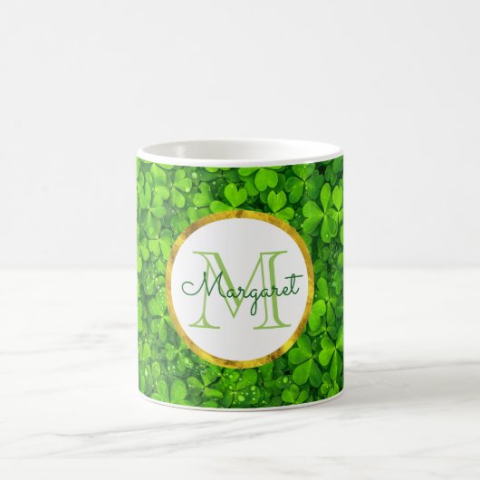 Lush Green Clovers met FAUX Gold Foil en Monogram Koffiemok (Center)