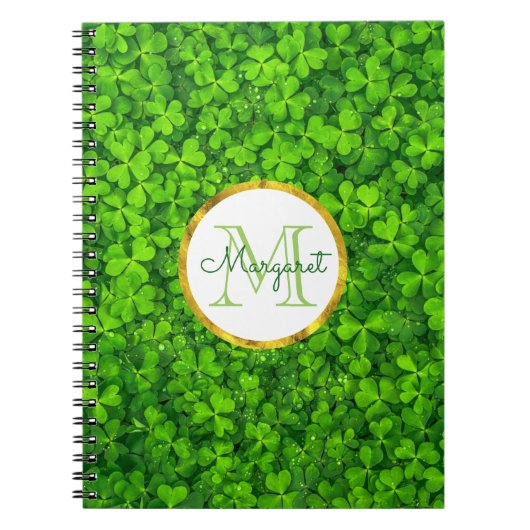 Lush Green Clovers met FAUX Gold Foil en Monogram Notitieboek (Voorkant)