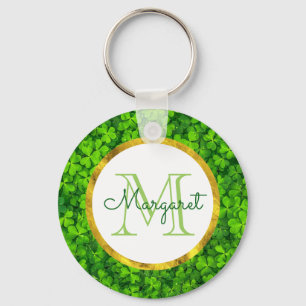 Lush Green Clovers met FAUX Gold Foil en Monogram Sleutelhanger