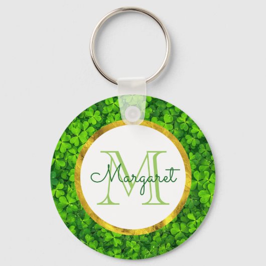 Lush Green Clovers met FAUX Gold Foil en Monogram Sleutelhanger (Voorkant)