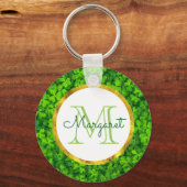 Lush Green Clovers met FAUX Gold Foil en Monogram Sleutelhanger (Voorkant)