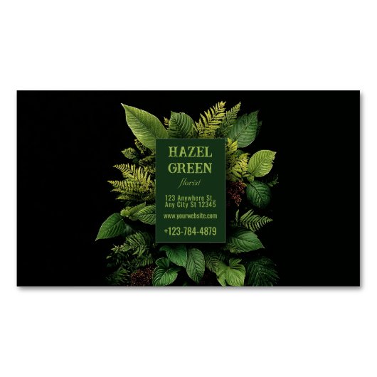 Lush Green Fern Foliage Black Modern Botanical Magnetisch Visitekaartje (Voorkant)