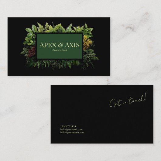 Lush Green Fern Foliage Black Modern Botanical Visitekaartje (Voorkant / Achterkant)