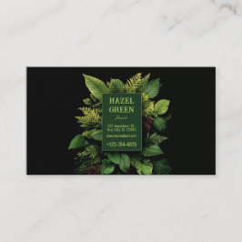 Lush Green Fern Foliage Black Modern Botanical Visitekaartje